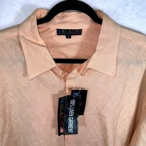 Bagazio Mens 100% Linen Shirt‎ XL Melon Orange Long Sleeve Button Down BM718 NWT